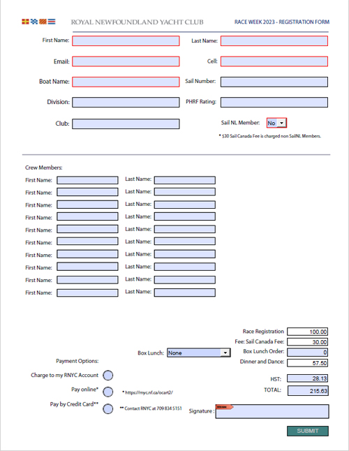 RNYC Race Week 2023 Regiatration Form
