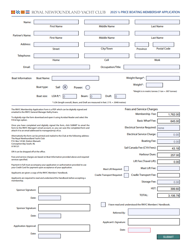 RNYC Boating Membership Application