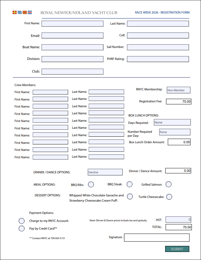 RNYC Race Week 2026 Registration Form